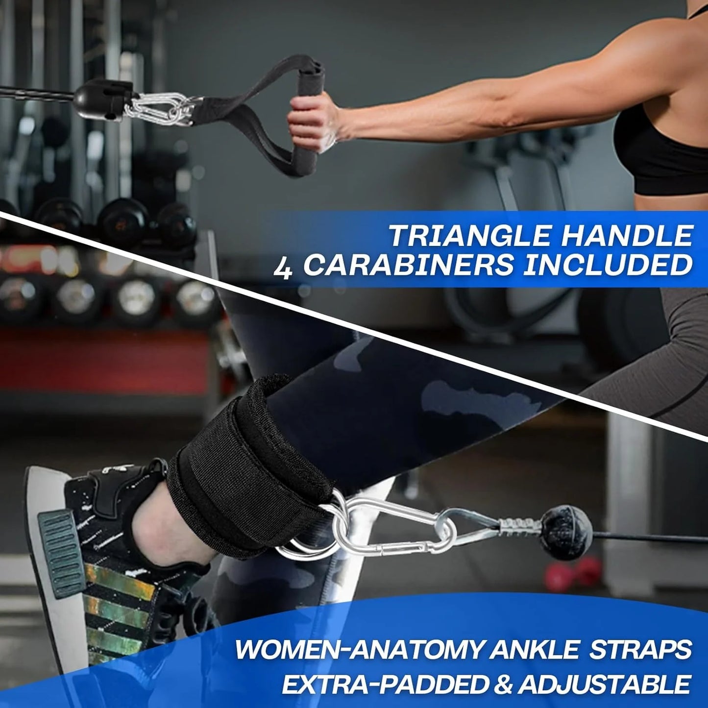 10-In-1 Cable Machine Attachments Set for Gym - Includes Tricep Rope, V-Bar, Straight Bar, D-Handle, Ankle/Wrist Straps, Storage Bag - Compatible with LAT Pulldown & Home Gym Cable Machines